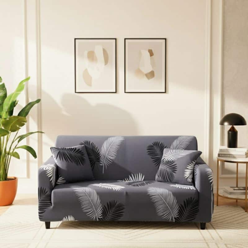 Housse de Canapé 2 Places Extensible À Motif Plume Housse de Canapé 2 Places Extensible À Motif Plume