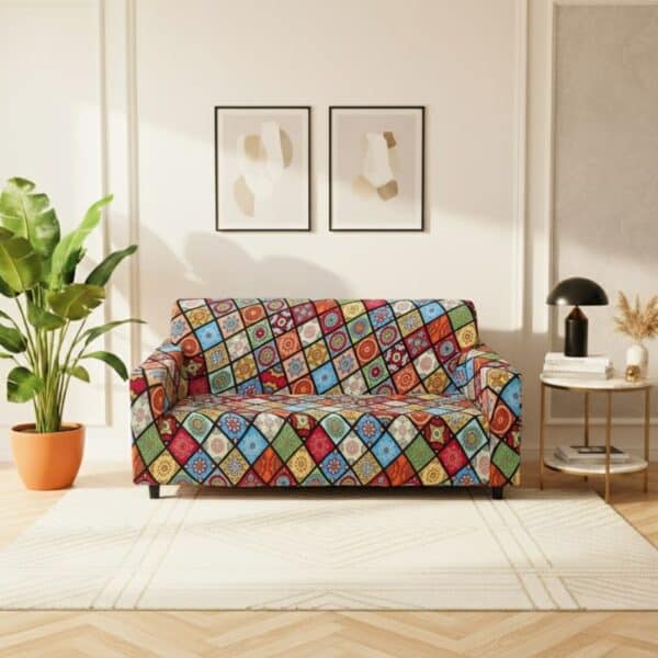 Housse de Canapé 2 Places Extensible À Motif Bohème