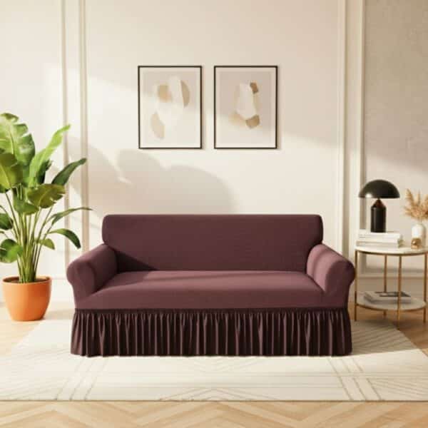 Housse de Canapé 3 Places Extensible Jacquard À Volants