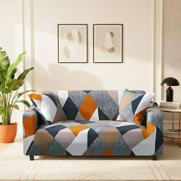Housse de Canapé 2 Places Extensible À Motif Patchwork