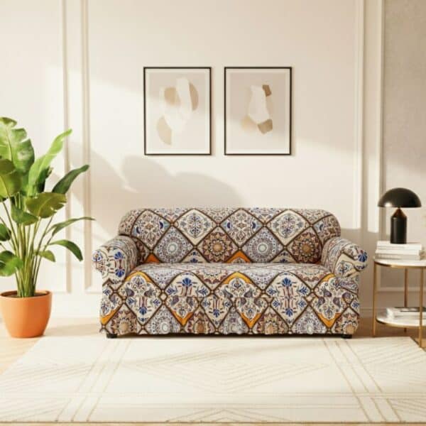 Housse de Canapé 3 Places Extensible Style Mosaïque