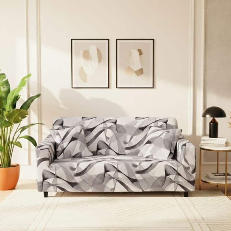 Housse de Canapé 2 Places Extensible À Motif Ondes Housse de Canapé 2 Places Extensible À Motif Ondes