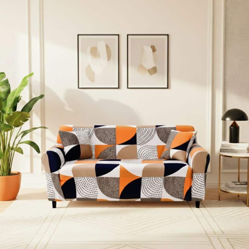 Housse de Canapé 2 Places Extensible À Motif Colorés Housse de Canapé 2 Places Extensible À Motif Colorés