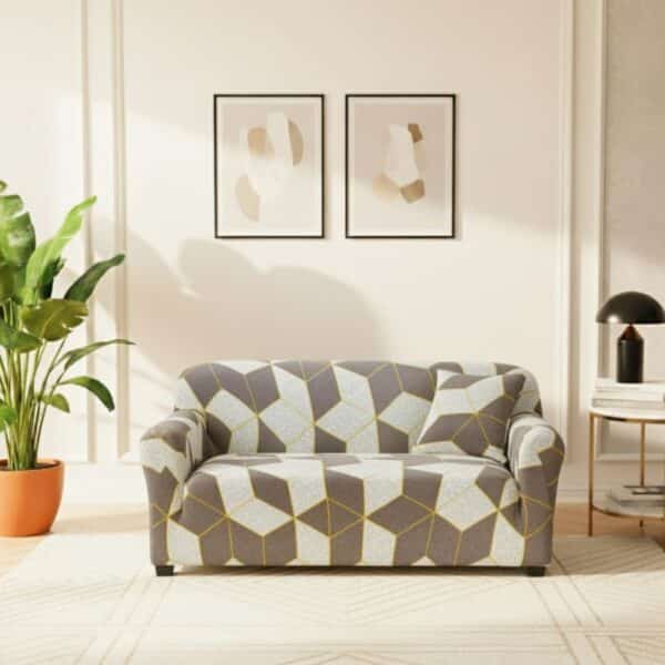Housse de Canapé 3 Places Extensible Design Géométrique