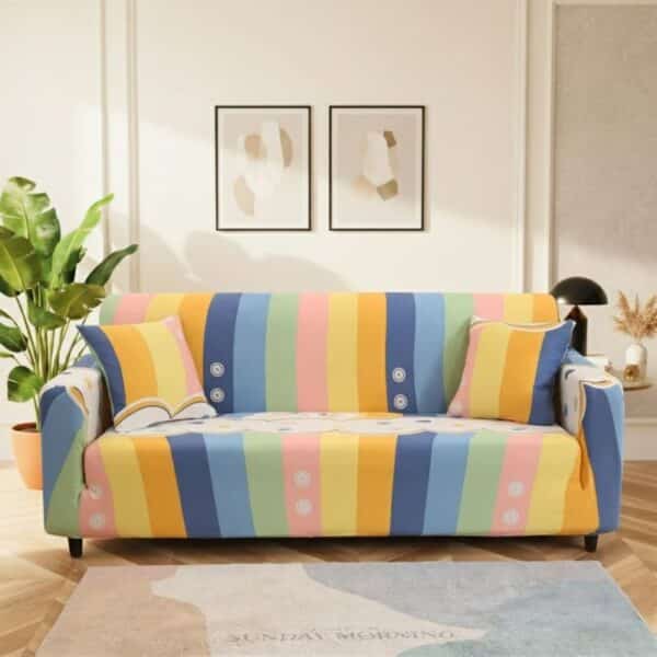 Housse de Canapé 3 Places Extensible Style Rayures