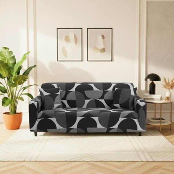 Housse de Canapé 3 Places Extensible À Motif Géométrique Courbé