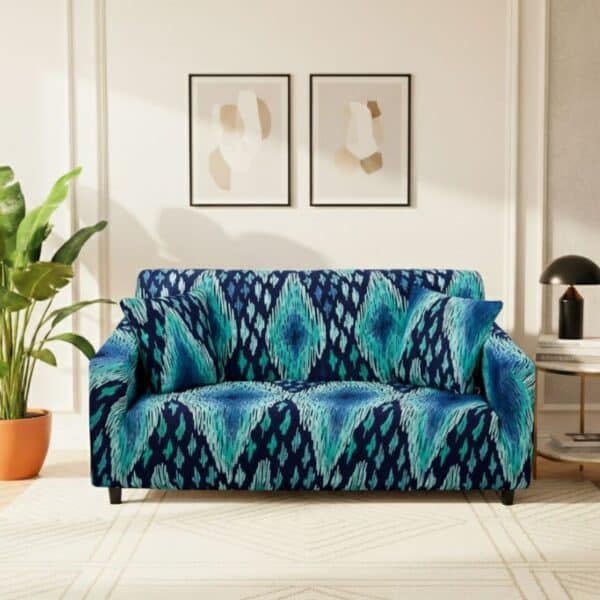 Housse de Canapé 2 Places Extensible À Motif Ikat