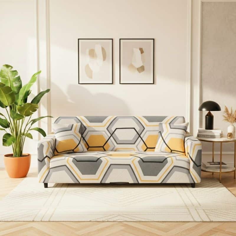 Housse de Canapé 3 Places Extensible Design Hexagonal Contemporain Housse de Canapé 3 Places Extensible Design Hexagonal Contemporain