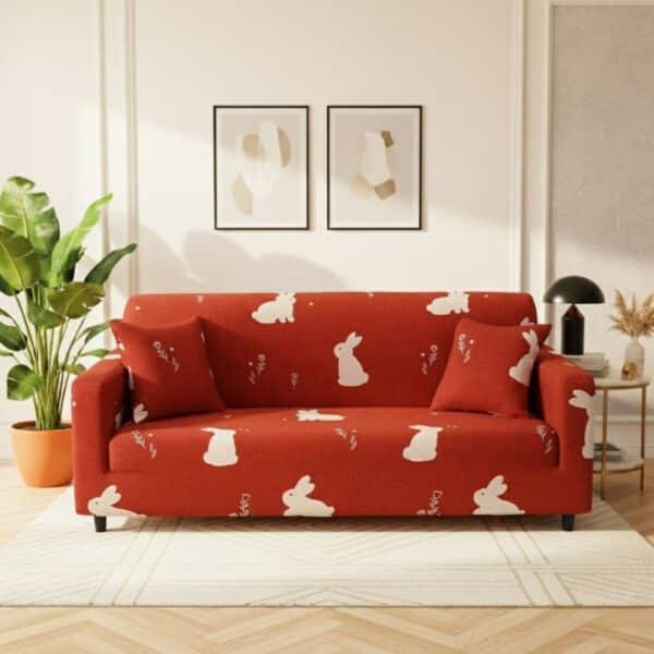 Housse de Canapé 3 Places Extensible À Motif Lapin Minimaliste