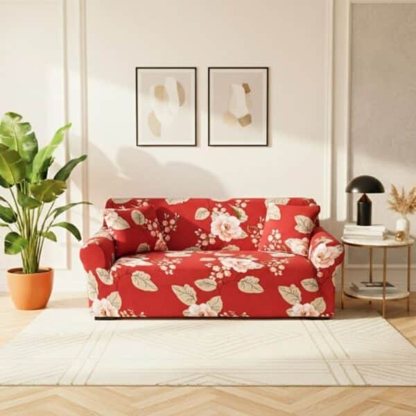 Housse De Canapé 2 Places Classique Rouge À Motif Floral Romantique