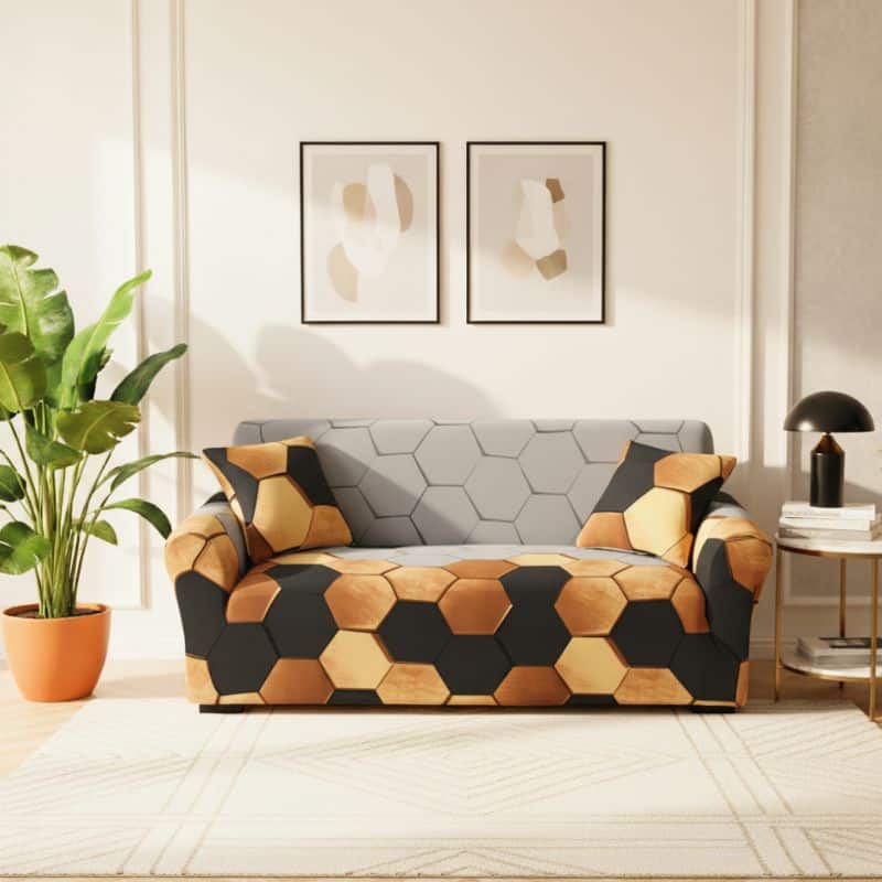 Housse De Canapé 2 Places Classique À Motif Hexagonal Moderne Housse De Canapé 2 Places Classique À Motif Hexagonal Moderne