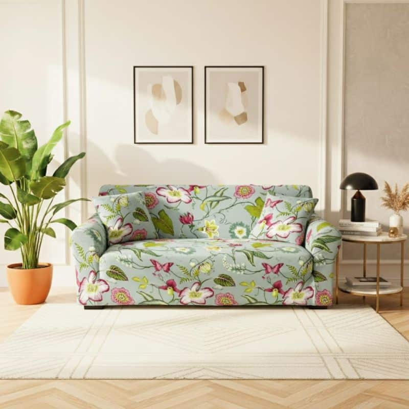 Housse De Canapé 2 Places Classique Style Printanier Vert Et Rose Housse De Canapé 2 Places Classique Style Printanier Vert Et Rose
