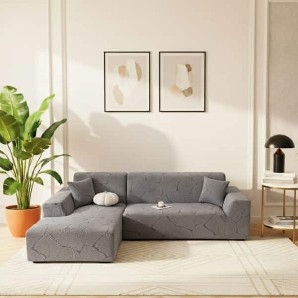Housse De Canapé Angle Réversible En Tissu Jacquard Feuillage Élégant