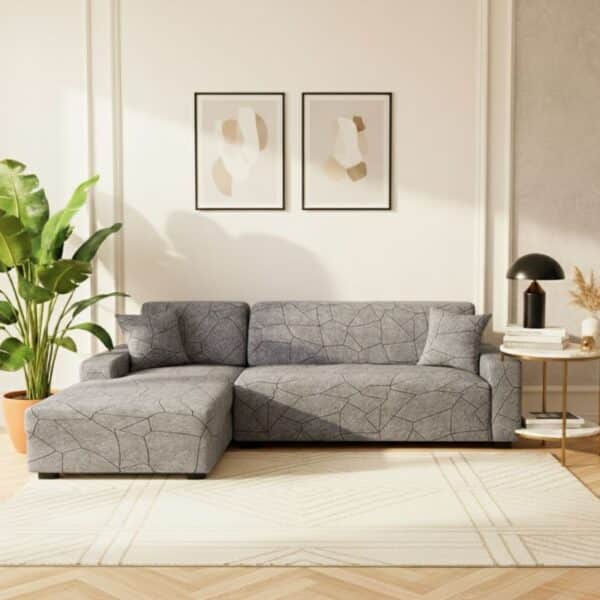Housse De Canapé Angle Réversible Et Extensible À Motif Pierre Gris