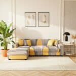 Housse De Canapé Angle Réversible À Motif Géométrique Jaune Et Gris
