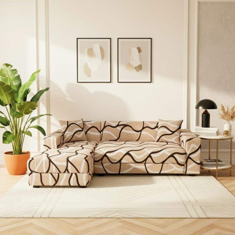 Housse De Canapé Angle Réversible À Motif Ondulé Moderne Housse De Canapé Angle Réversible À Motif Ondulé Moderne