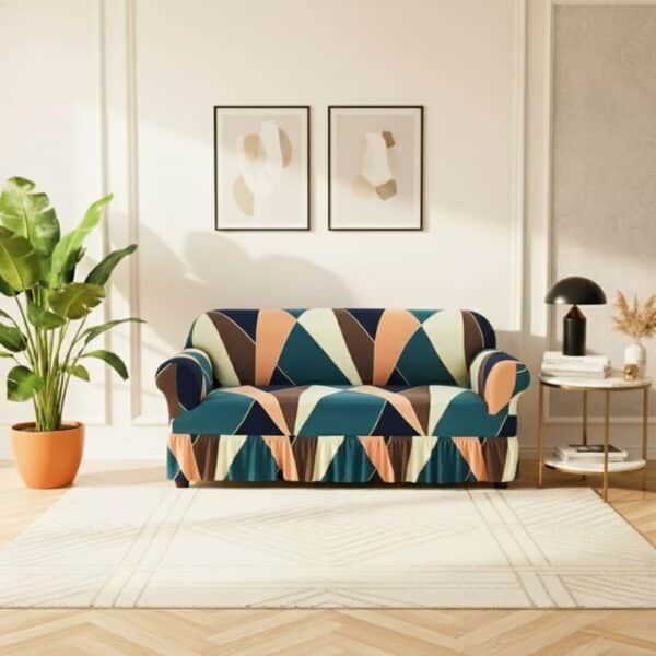 Housse de Canapé 3 Places Extensible À Motif Triangle