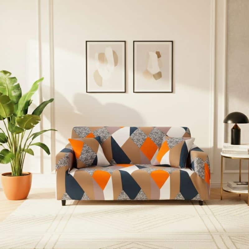 Housse de Canapé 2 Places Extensible À Motif Multicolore Housse de Canapé 2 Places Extensible À Motif Multicolore