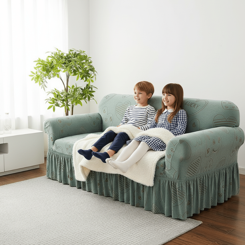 10 Housse De Canapé 3 Places Classique Avec Motif Et Jupe Plissée