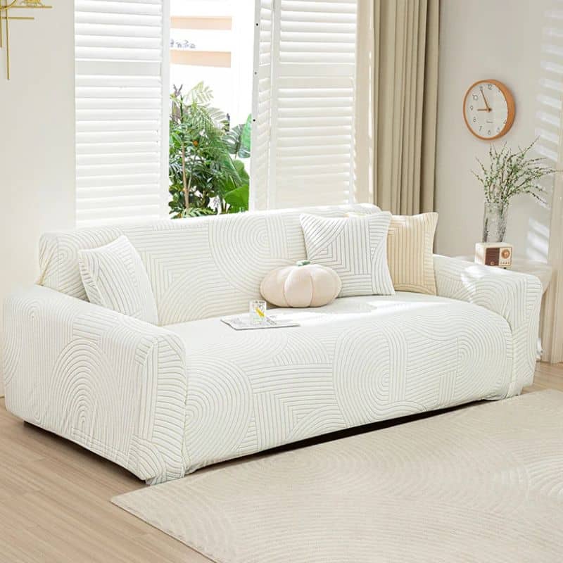 12-2 Housse de Canapé 3 Places Extensible en Velours à Motif Ondes
