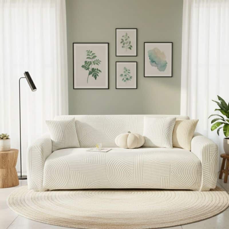 13-1 Housse de Canapé 3 Places Extensible en Velours à Motif Ondes