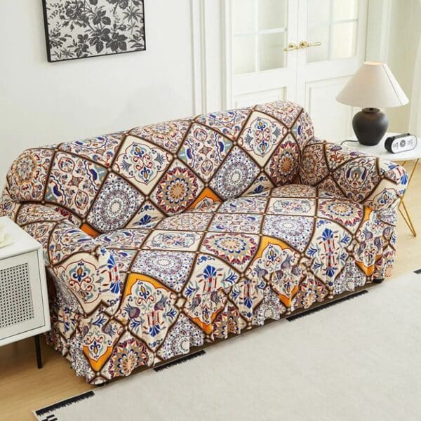 Housse de Canapé 3 Places Extensible Style Mosaïque