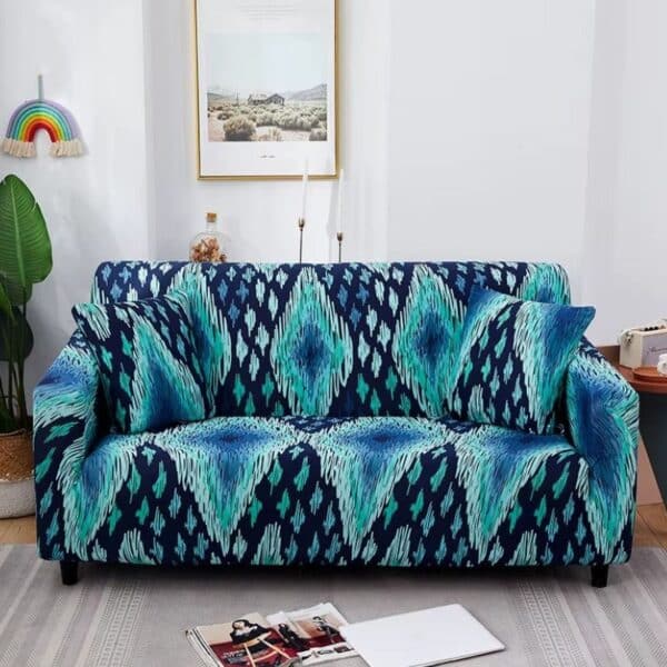 Housse de Canapé 2 Places Extensible À Motif Ikat