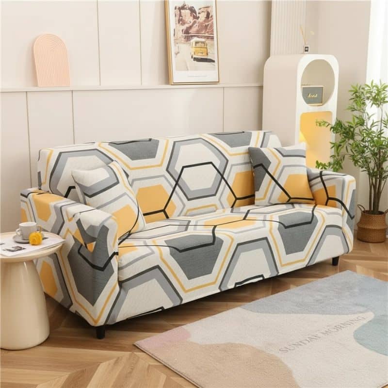 Housse de Canapé 3 Places Extensible Design Hexagonal Contemporain Housse de Canapé 3 Places Extensible Design Hexagonal Contemporain
