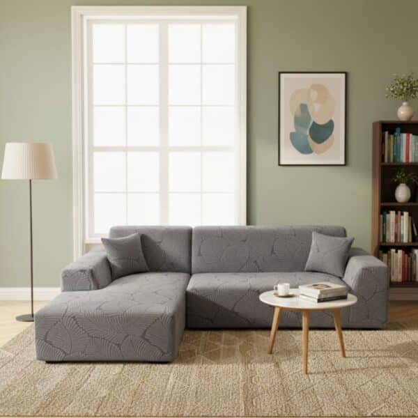 Housse De Canapé Angle Réversible En Tissu Jacquard Feuillage Élégant