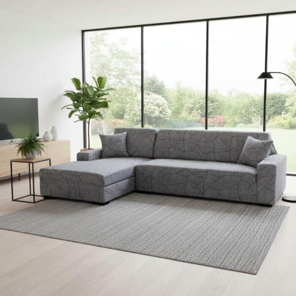 Housse De Canapé Angle Réversible Et Extensible À Motif Pierre Gris