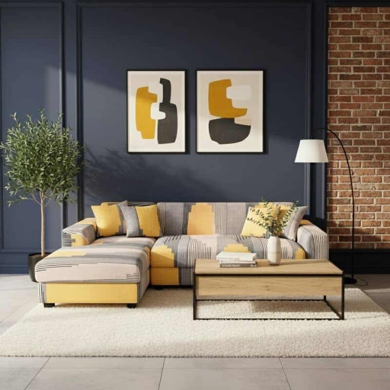 Housse De Canapé Angle Réversible À Motif Géométrique Jaune Et Gris Housse De Canapé Angle Réversible À Motif Géométrique Jaune Et Gris