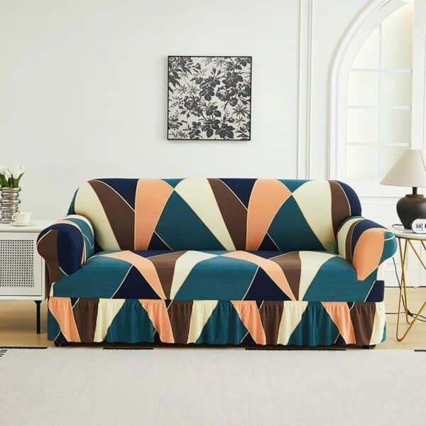 Housse de Canapé 3 Places Extensible À Motif Triangle