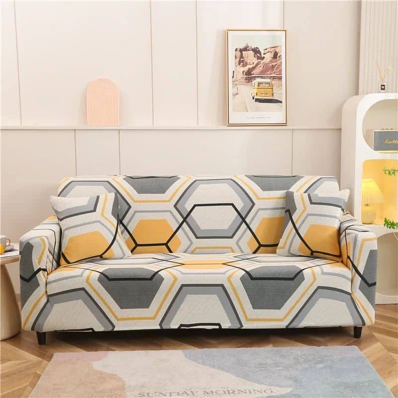 Housse de Canapé 3 Places Extensible Design Hexagonal Contemporain Housse de Canapé 3 Places Extensible Design Hexagonal Contemporain