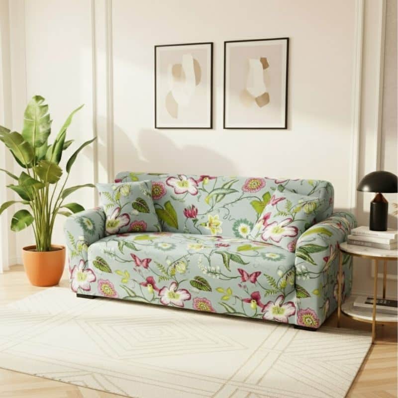 Housse De Canapé 2 Places Classique Style Printanier Vert Et Rose Housse De Canapé 2 Places Classique Style Printanier Vert Et Rose