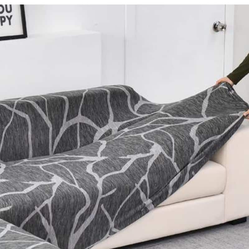 Housse De Canapé Angle Réversible En Tissu Élastique Gris Texturé Housse De Canapé Angle Réversible En Tissu Élastique Gris Texturé