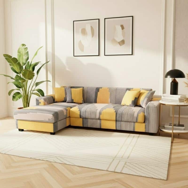 Housse De Canapé Angle Réversible À Motif Géométrique Jaune Et Gris Housse De Canapé Angle Réversible À Motif Géométrique Jaune Et Gris