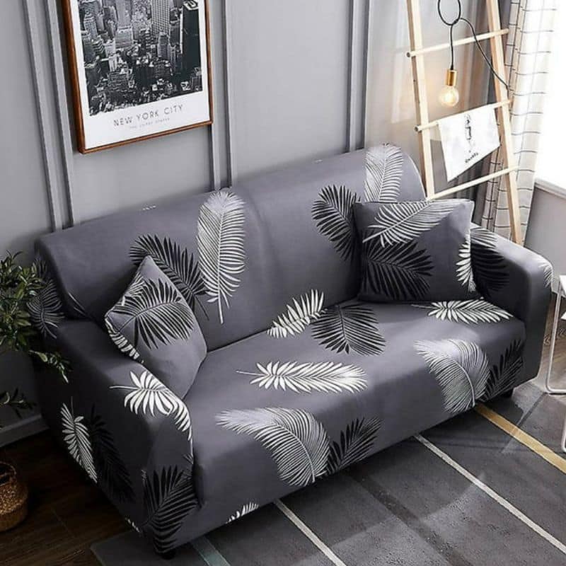 Housse de Canapé 2 Places Extensible À Motif Plume Housse de Canapé 2 Places Extensible À Motif Plume