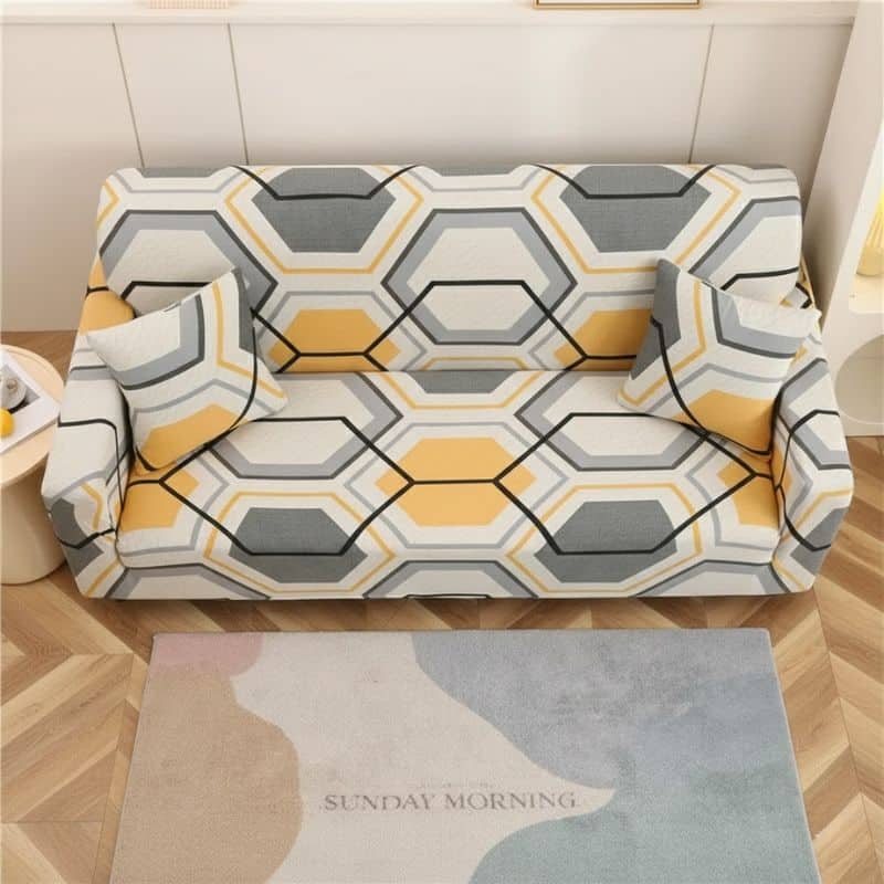 Housse de Canapé 3 Places Extensible Design Hexagonal Contemporain Housse de Canapé 3 Places Extensible Design Hexagonal Contemporain