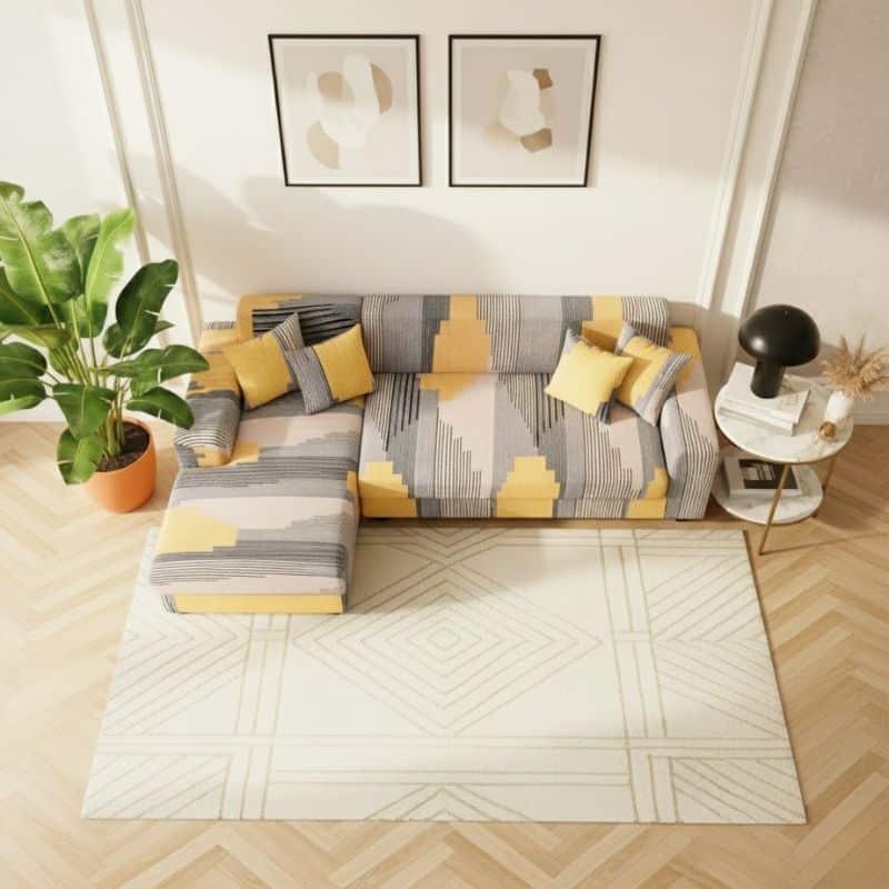 Housse De Canapé Angle Réversible À Motif Géométrique Jaune Et Gris Housse De Canapé Angle Réversible À Motif Géométrique Jaune Et Gris
