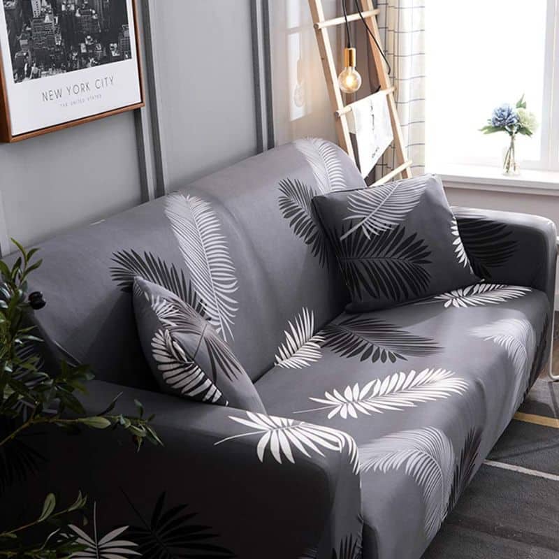 Housse de Canapé 2 Places Extensible À Motif Plume Housse de Canapé 2 Places Extensible À Motif Plume