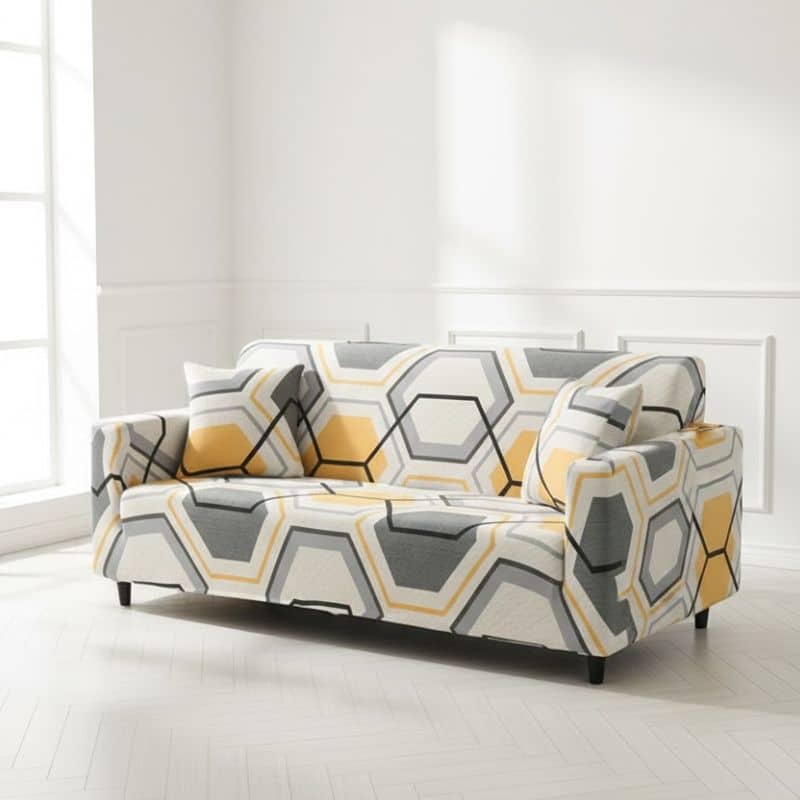 Housse de Canapé 3 Places Extensible Design Hexagonal Contemporain Housse de Canapé 3 Places Extensible Design Hexagonal Contemporain