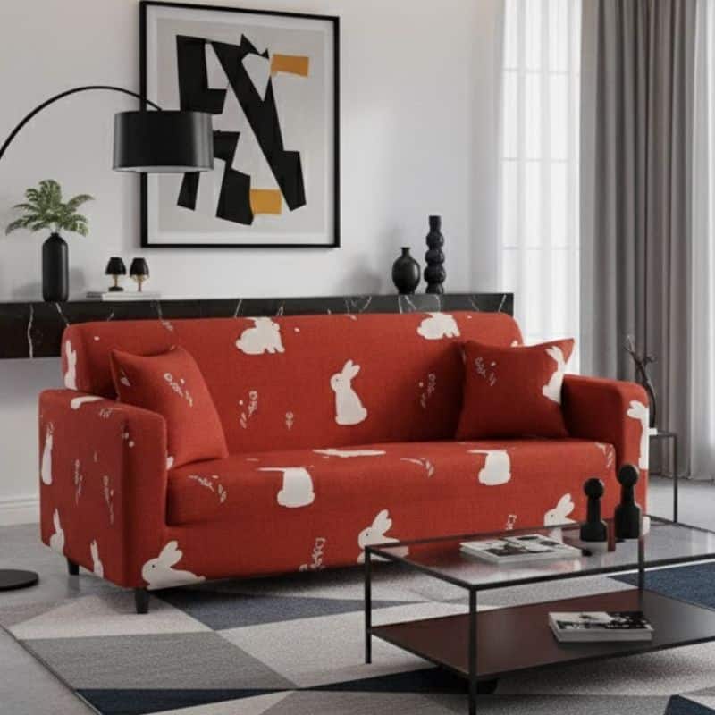 5-38 Housse de Canapé 3 Places Extensible À Motif Lapin Minimaliste