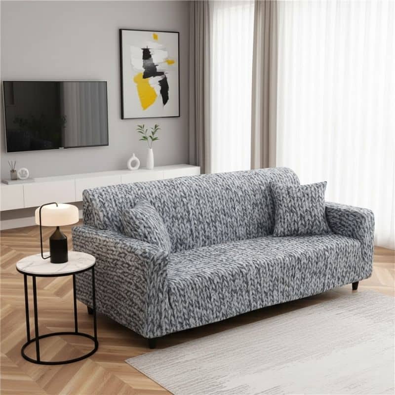 5-41 Housse de Canapé 3 Places Extensible Effet Tricot Tressé