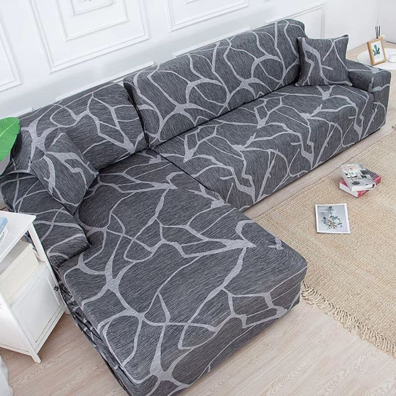 Housse De Canapé Angle Réversible En Tissu Élastique Gris Texturé Housse De Canapé Angle Réversible En Tissu Élastique Gris Texturé
