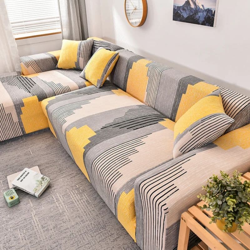 Housse De Canapé Angle Réversible À Motif Géométrique Jaune Et Gris Housse De Canapé Angle Réversible À Motif Géométrique Jaune Et Gris