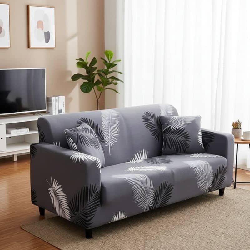Housse de Canapé 2 Places Extensible À Motif Plume Housse de Canapé 2 Places Extensible À Motif Plume