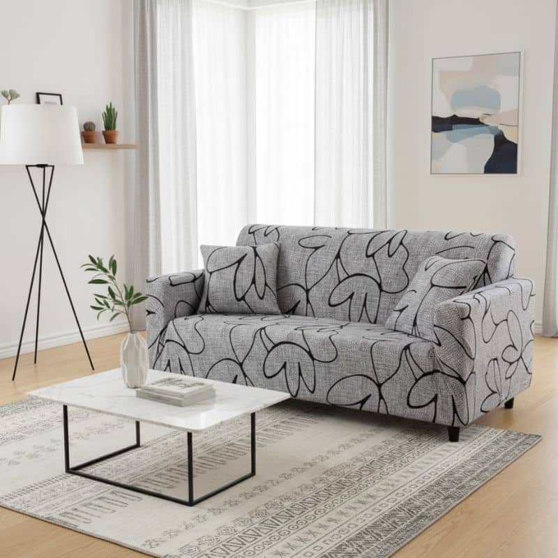 6-10 Housse de Canapé 2 Places Extensible À Motif Floral Abstrait