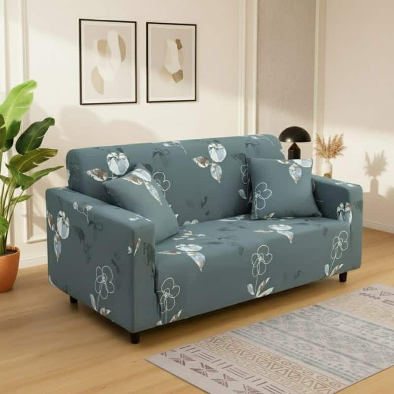 6-12 Housse de Canapé 2 Places Extensible À Motif Fleurs