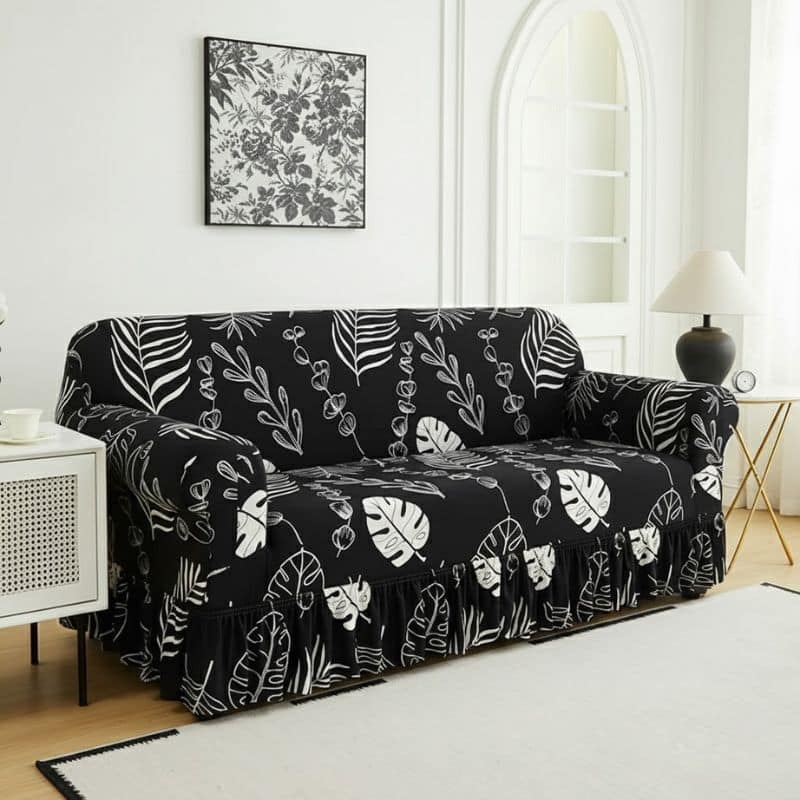 6-18 Housse de Canapé 3 Places Extensible Style Feuillage