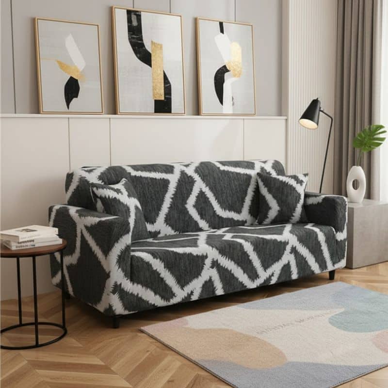 6-28 Housse de Canapé 3 Places Extensible À Motif Graphique Moderne